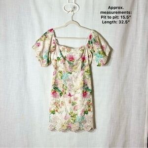 FORE Floral‎ Eyelet Puff Sleeve Mini Dress Cottagecore Romantic S